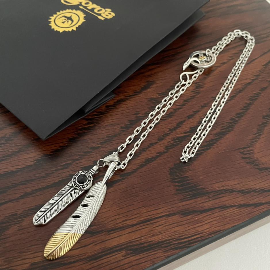 réplica,joyas,joyería,1:1,replica,fake,lujo,barato [Versión superior] collar de letras de bambú con colgante doble de plumas Goro Takahashi de goro
