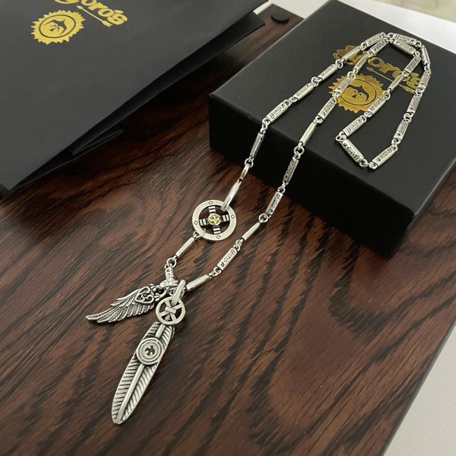 réplica,joyas,joyería,1:1,replica,fake,lujo,barato [Versión superior] collar de letras de bambú con colgante doble de plumas Goro Takahashi de goro