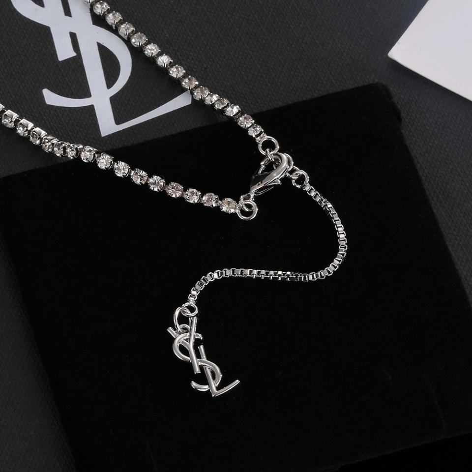 réplica,joyas,joyería,1:1,replica,fake,lujo,barato Collar con diamantes y letras YSL