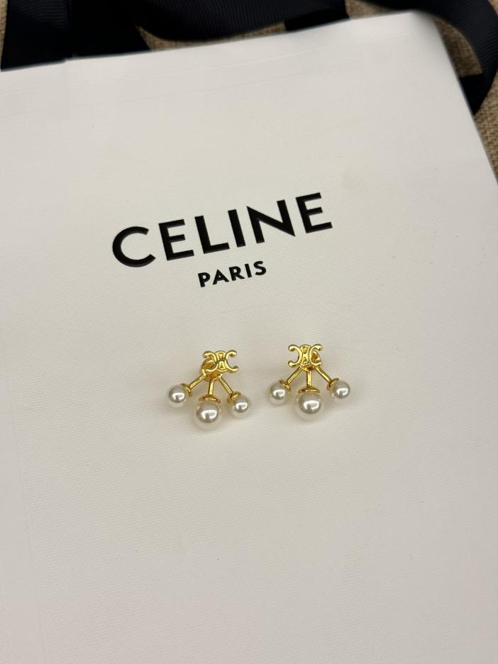réplica,joyas,joyería,1:1,replica,fake,lujo,barato Pendientes de tres garras con perlas Arc de Triomphe en oro nuevo de Celine