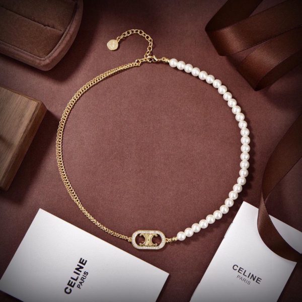 réplica,joyas,joyería,1:1,replica,fake,lujo,barato collar de perlas celine