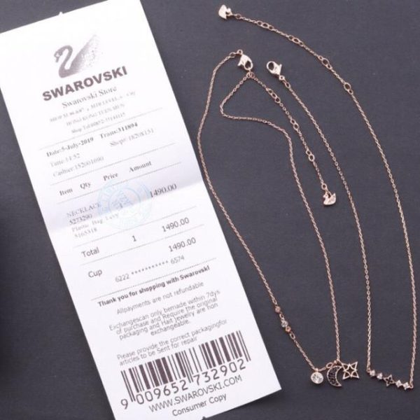 réplica,joyas,joyería,1:1,replica,fake,lujo,barato Cadena de doble capa con estrella y luna de Swarovski