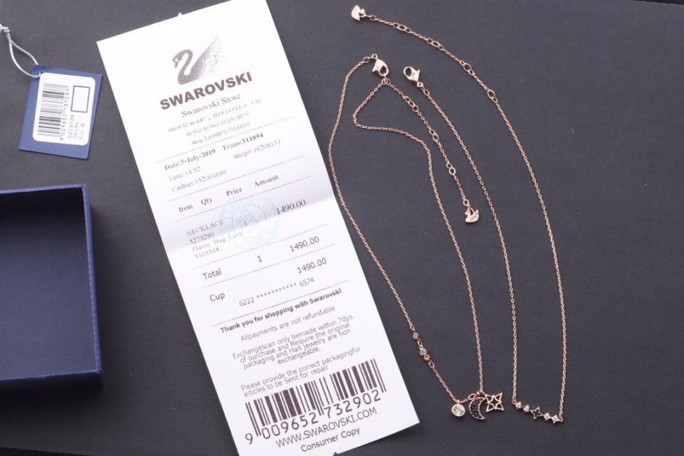 réplica,joyas,joyería,1:1,replica,fake,lujo,barato Cadena de doble capa con estrella y luna de Swarovski