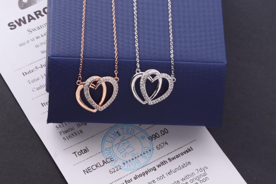 réplica,joyas,joyería,1:1,replica,fake,lujo,barato Collar de clavícula con doble corazón de Swarovski