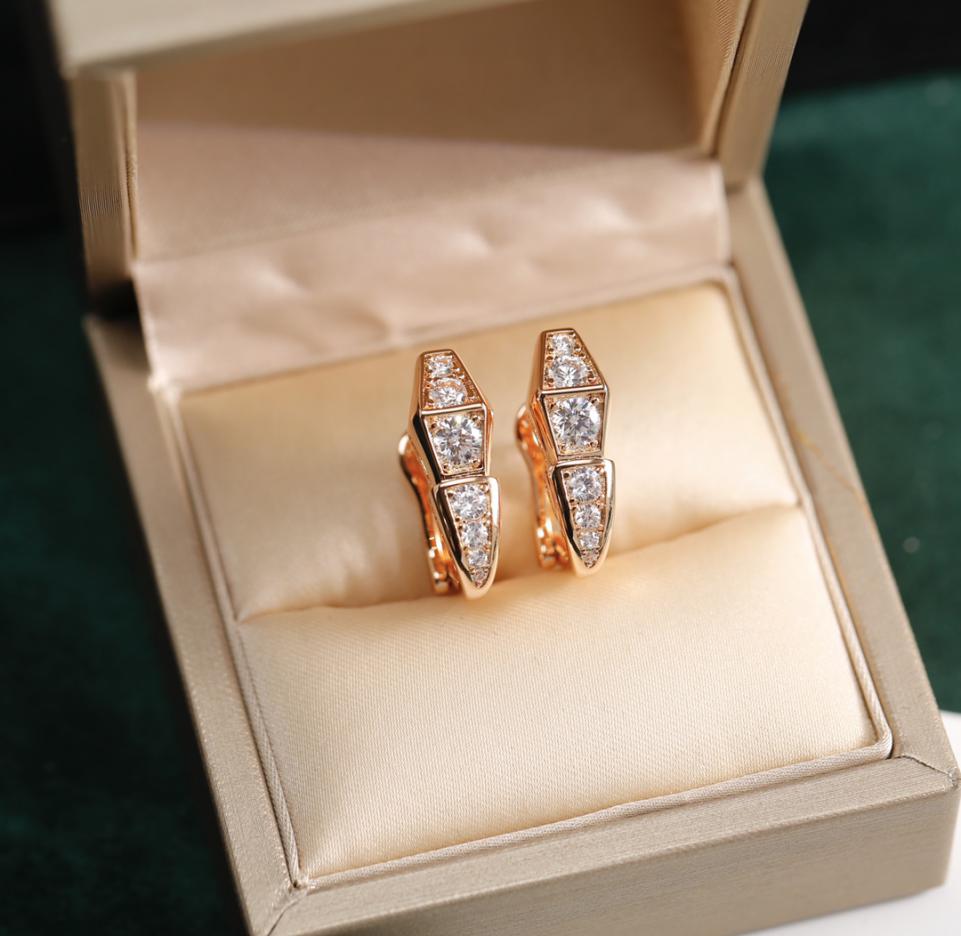 réplica,joyas,joyería,1:1,replica,fake,lujo,barato Pendientes Bvlgari Sentii de oro rosa con serpiente y diamantes