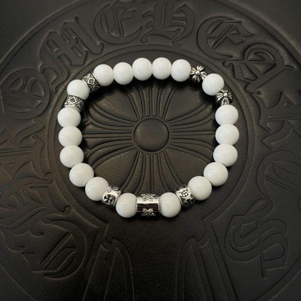 réplica,joyas,joyería,1:1,replica,fake,lujo,barato Pulsera vintage con múltiples elementos y cuentas de ágata blanca con corazones cromados