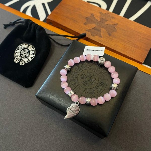 réplica,joyas,joyería,1:1,replica,fake,lujo,barato Pulsera cruzada con cuentas de ónix negro y corazones cromados