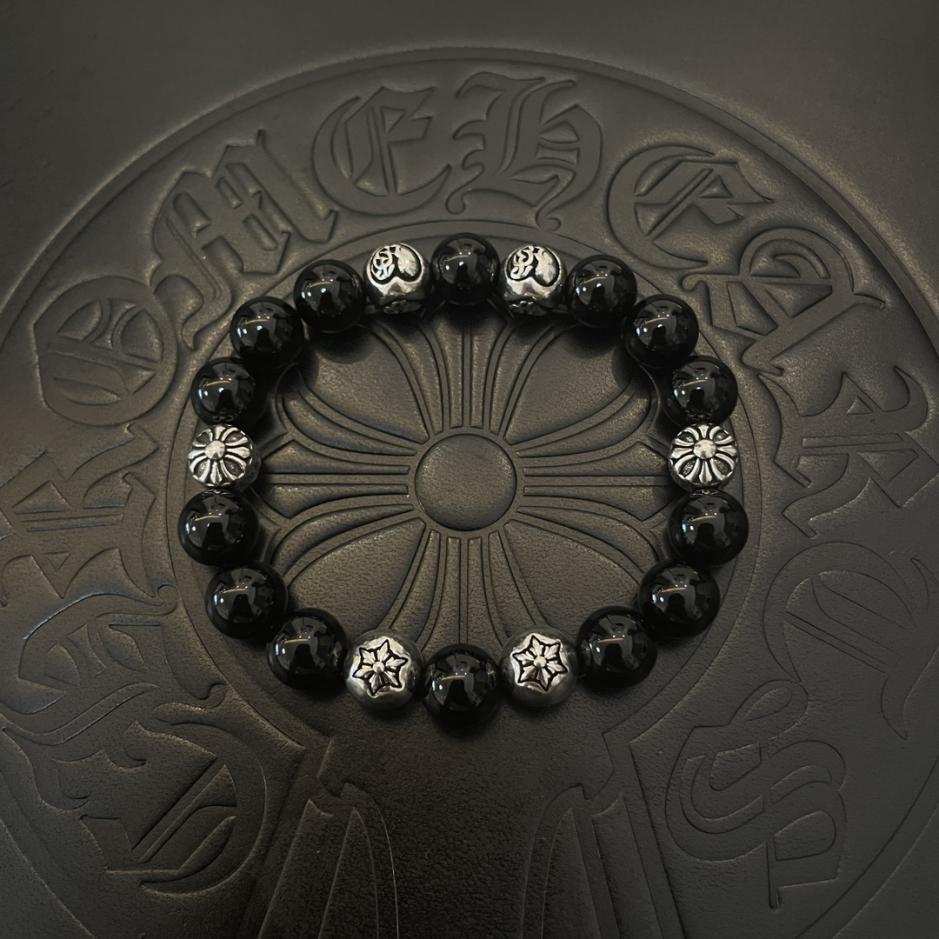 réplica,joyas,joyería,1:1,replica,fake,lujo,barato réplica,joyas,joyería,1:1,replica,fake,lujo,barato Pulsera vintage de ónix negro con múltiples elementos Chrome Hearts