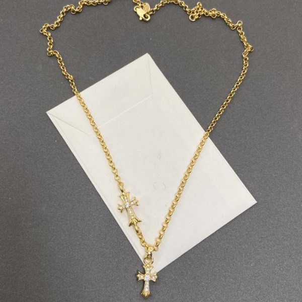 réplica,joyas,joyería,1:1,replica,fake,lujo,barato Collar Doble Cruz Corazones Cromados