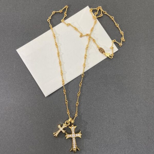 réplica,joyas,joyería,1:1,replica,fake,lujo,barato Collar Cruz Corazones Cromados Oro