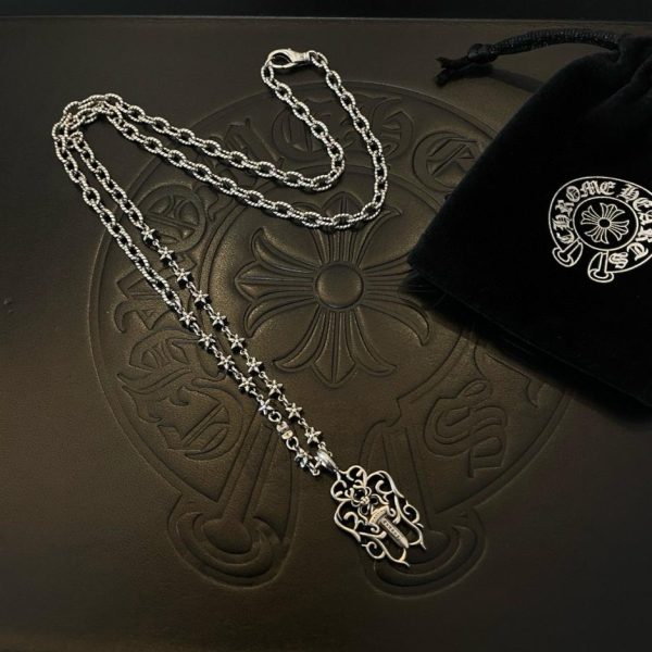 réplica,joyas,joyería,1:1,replica,fake,lujo,barato Collar de perlas cruzadas redondas vintage con corazones cromados