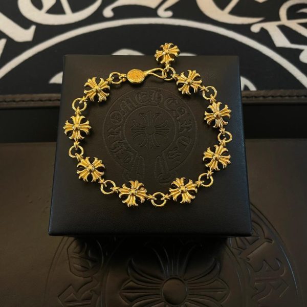 réplica,joyas,joyería,1:1,replica,fake,lujo,barato Pulsera de flores cruzadas vintage con corazones cromados