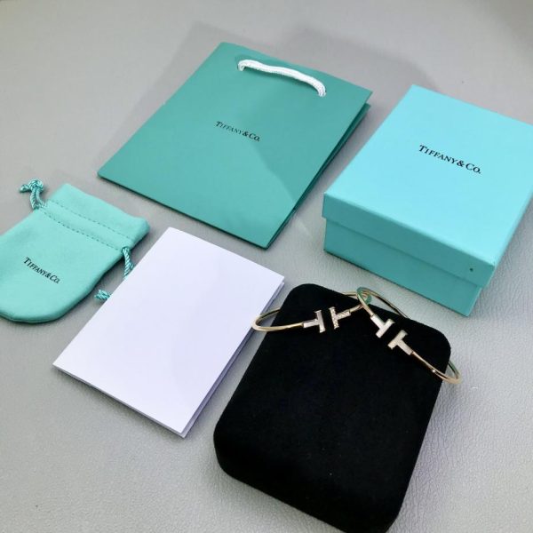 réplica,joyas,joyería,1:1,replica,fake,lujo,barato Pulsera abierta Tiffany brillante doble serie T
