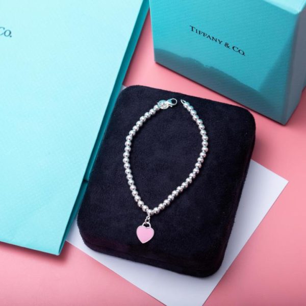 réplica,joyas,joyería,1:1,replica,fake,lujo,barato Pulsera Tiffany T con corazón rosa y cuentas