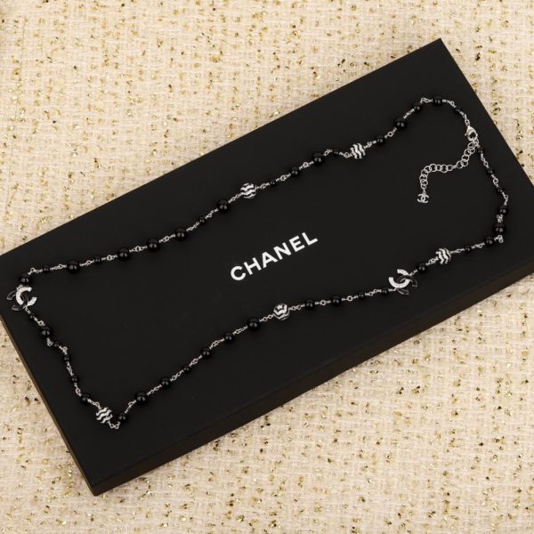 réplica,joyas,joyería,1:1,replica,fake,lujo,barato Cadena de suéter de cuentas negras Chanel
