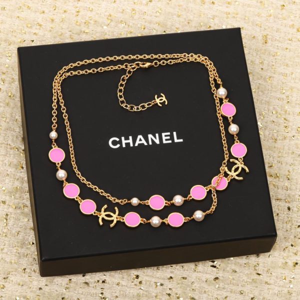 réplica,joyas,joyería,1:1,replica,fake,lujo,barato Cadena de suéter doble c de ágata rosa Chanel