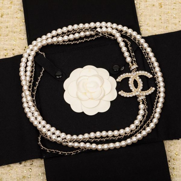 réplica,joyas,joyería,1:1,replica,fake,lujo,barato Cadena de suéter de perlas con cadena de cuero Chanel