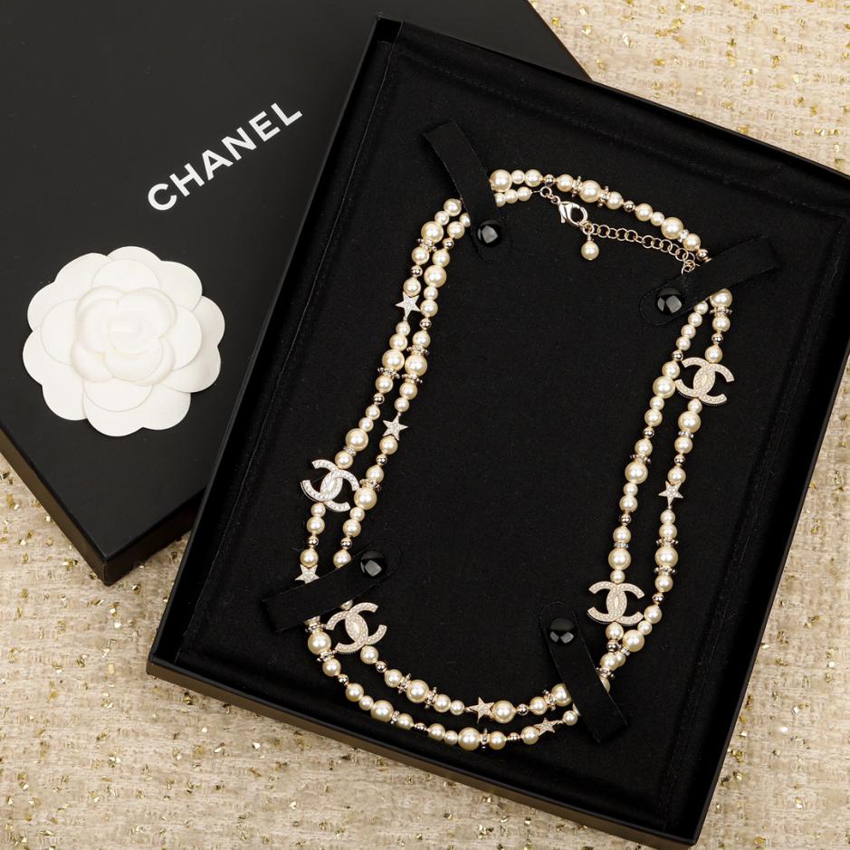 réplica,joyas,joyería,1:1,replica,fake,lujo,barato réplica,joyas,joyería,1:1,replica,fake,lujo,barato Cadena de suéter Chanel con estrella de cinco puntas y perlas