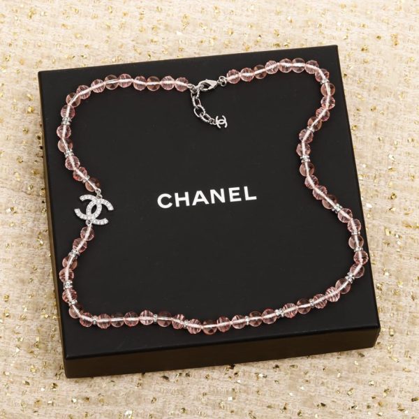 réplica,joyas,joyería,1:1,replica,fake,lujo,barato Cadena de suéter de perlas rosas con lazo de Chanel