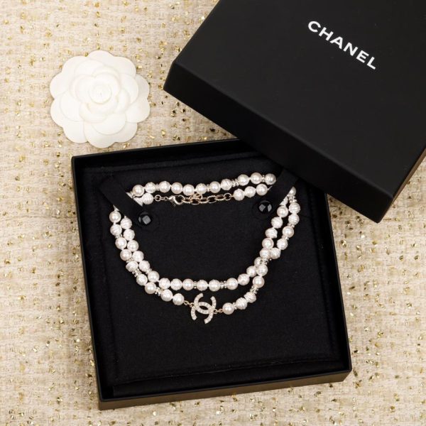 réplica,joyas,joyería,1:1,replica,fake,lujo,barato Cadena de suéter de perlas rosas con lazo de Chanel