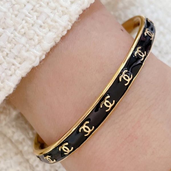 réplica,joyas,joyería,1:1,replica,fake,lujo,barato Pulsera abierta Chanel doble C en blanco y negro