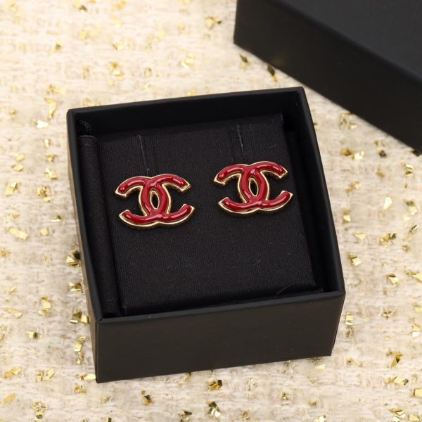 réplica,joyas,joyería,1:1,replica,fake,lujo,barato Pendientes Chanel con doble C de esmalte burdeos