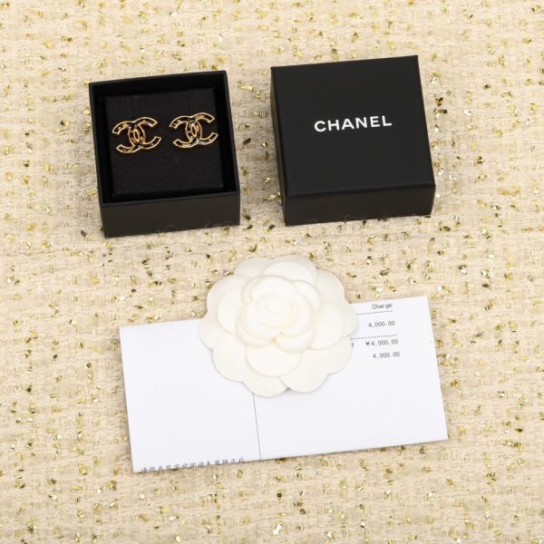 réplica,joyas,joyería,1:1,replica,fake,lujo,barato Pendientes Chanel con doble C en lámina de oro