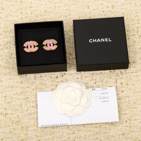 réplica,joyas,joyería,1:1,replica,fake,lujo,barato Pendientes Chanel doble c de resina rosa