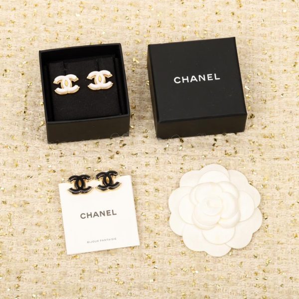 réplica,joyas,joyería,1:1,replica,fake,lujo,barato Pendientes Chanel doble c en blanco y negro