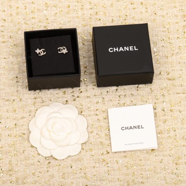 réplica,joyas,joyería,1:1,replica,fake,lujo,barato Pendientes Chanel con flor pequeña y doble C