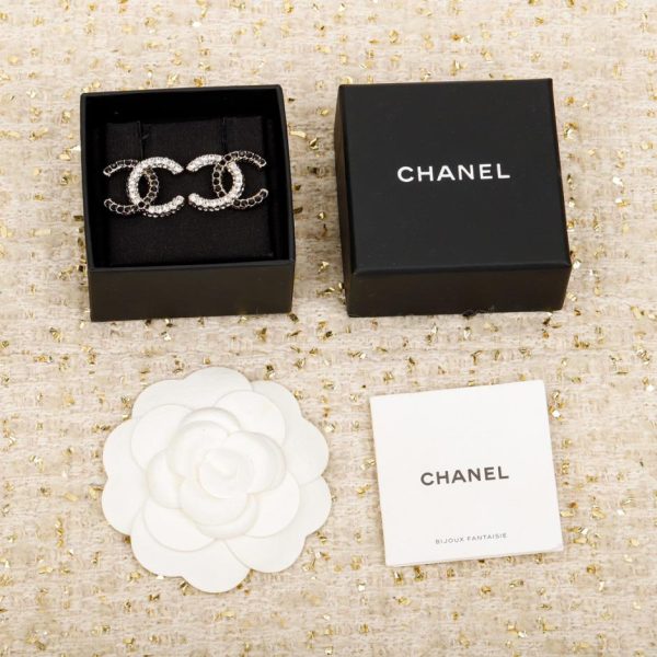 réplica,joyas,joyería,1:1,replica,fake,lujo,barato Pendientes Chanel doble c en blanco y negro