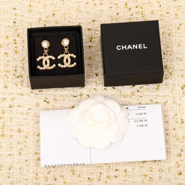 réplica,joyas,joyería,1:1,replica,fake,lujo,barato Pendientes de perlas Chanel doble c