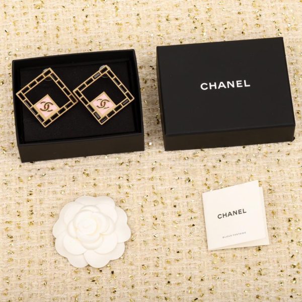 réplica,joyas,joyería,1:1,replica,fake,lujo,barato Pendientes negros con diamantes de imitación cuadrados de Chanel