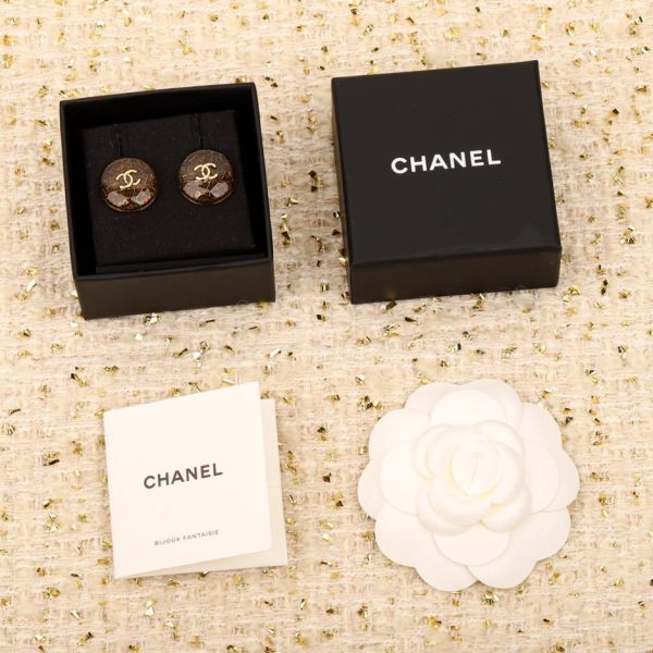 réplica,joyas,joyería,1:1,replica,fake,lujo,barato Pendientes redondos de esmalte semitransparente Chanel