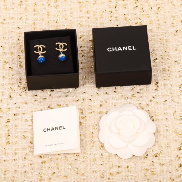 réplica,joyas,joyería,1:1,replica,fake,lujo,barato Pendientes Chanel con perlas azules y doble C