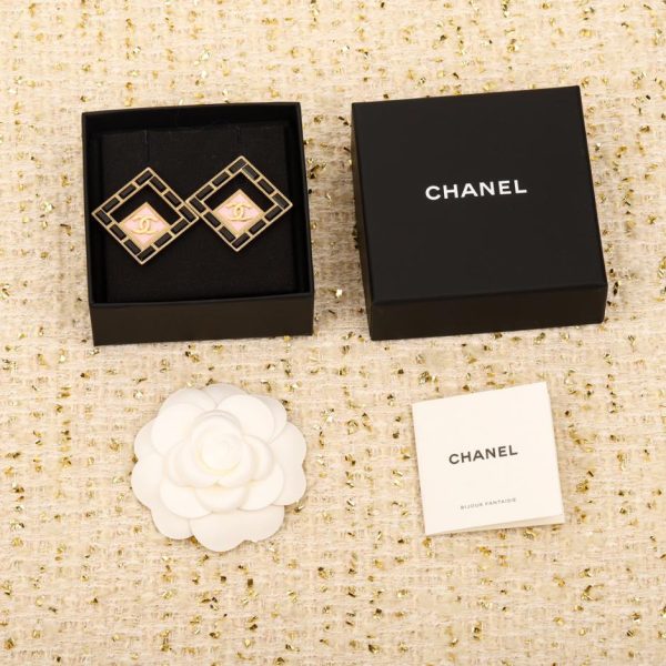 réplica,joyas,joyería,1:1,replica,fake,lujo,barato Pendientes rosas con diamantes de imitación cuadrados de Chanel