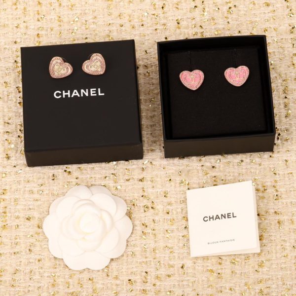 réplica,joyas,joyería,1:1,replica,fake,lujo,barato Pendientes de amor con esmalte rosa de doble aro Chanel