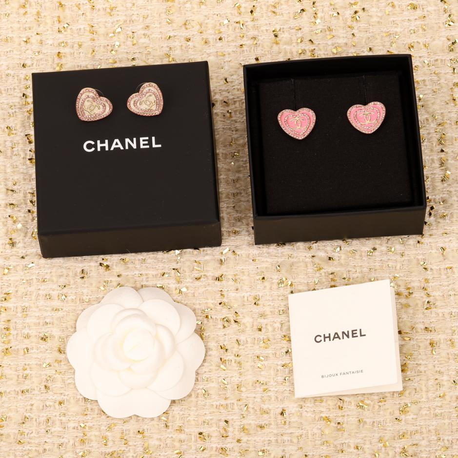 réplica,joyas,joyería,1:1,replica,fake,lujo,barato réplica,joyas,joyería,1:1,replica,fake,lujo,barato Pendientes de amor con esmalte rosa de doble aro Chanel