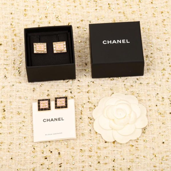 réplica,joyas,joyería,1:1,replica,fake,lujo,barato Pendientes Chanel cuadrados rosas con doble C