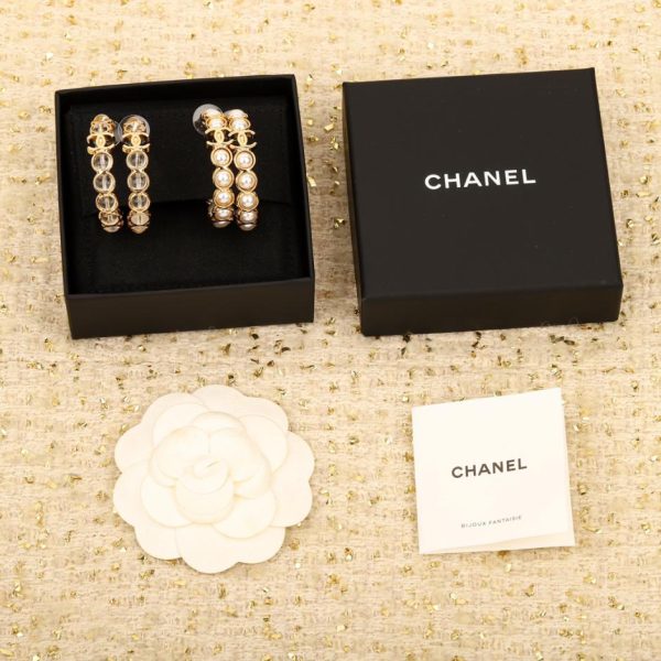 réplica,joyas,joyería,1:1,replica,fake,lujo,barato Pendientes de cuentas transparentes Chanel Double C Pearl