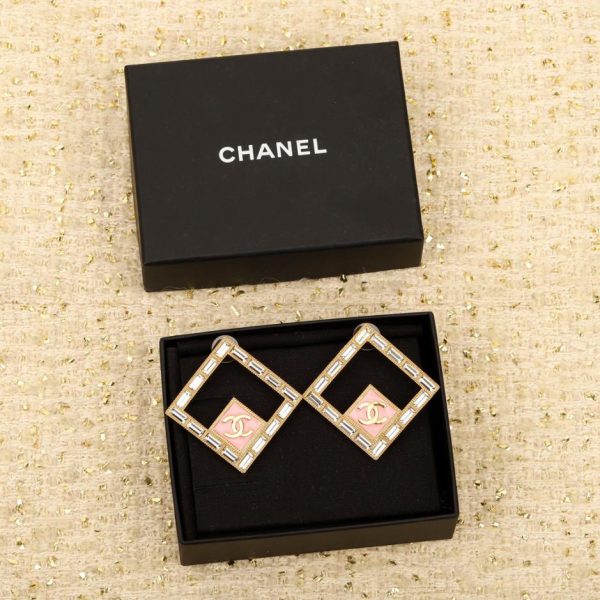réplica,joyas,joyería,1:1,replica,fake,lujo,barato Pendientes rosas con diamantes de imitación cuadrados de Chanel