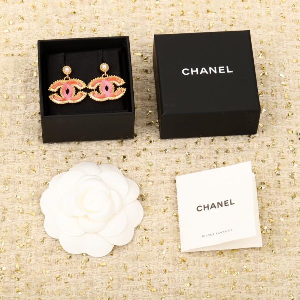réplica,joyas,joyería,1:1,replica,fake,lujo,barato Pendientes Chanel de perlas de resina rosa doble c