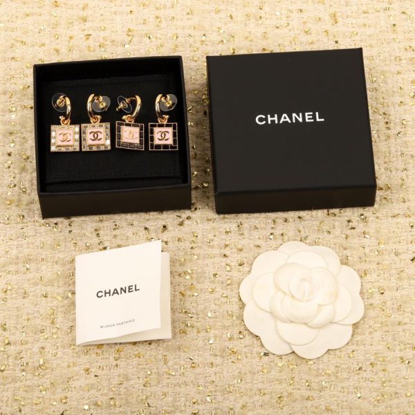 réplica,joyas,joyería,1:1,replica,fake,lujo,barato Pendientes Chanel cuadrados rosas con doble C