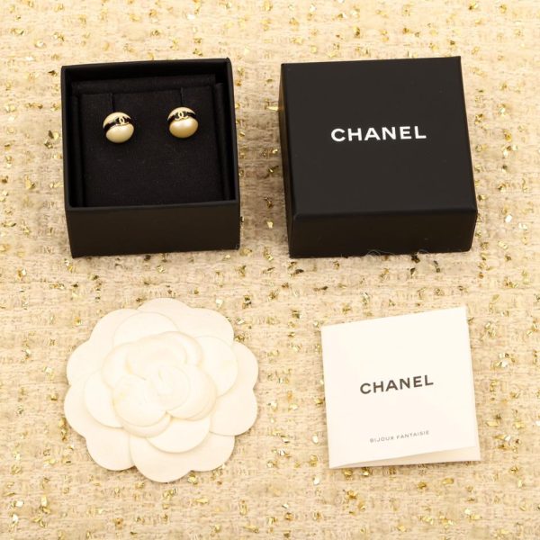 réplica,joyas,joyería,1:1,replica,fake,lujo,barato Pendientes con doble c de esmalte negro y perlas de Chanel