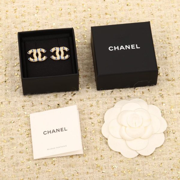 réplica,joyas,joyería,1:1,replica,fake,lujo,barato Pendientes con doble c esmaltada con rayas verticales de Chanel