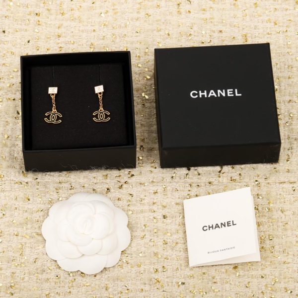 réplica,joyas,joyería,1:1,replica,fake,lujo,barato Pendientes Chanel cuadrados blancos de oro negro con doble c