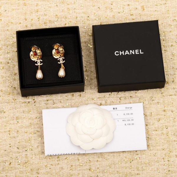 réplica,joyas,joyería,1:1,replica,fake,lujo,barato Pendientes con doble c y cuentas de camelia de Chanel
