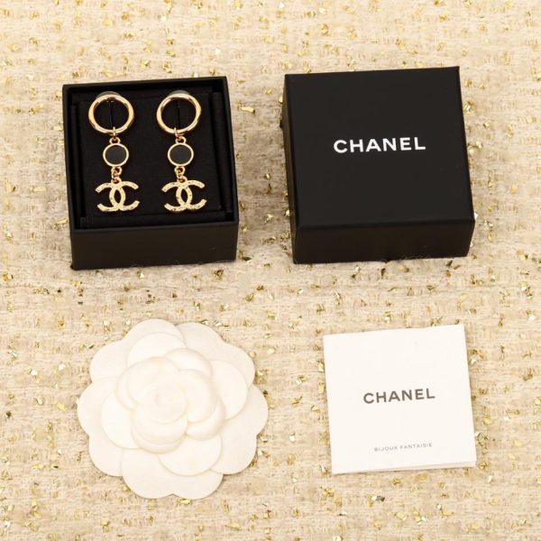 réplica,joyas,joyería,1:1,replica,fake,lujo,barato Pendientes Chanel aro doble c negro