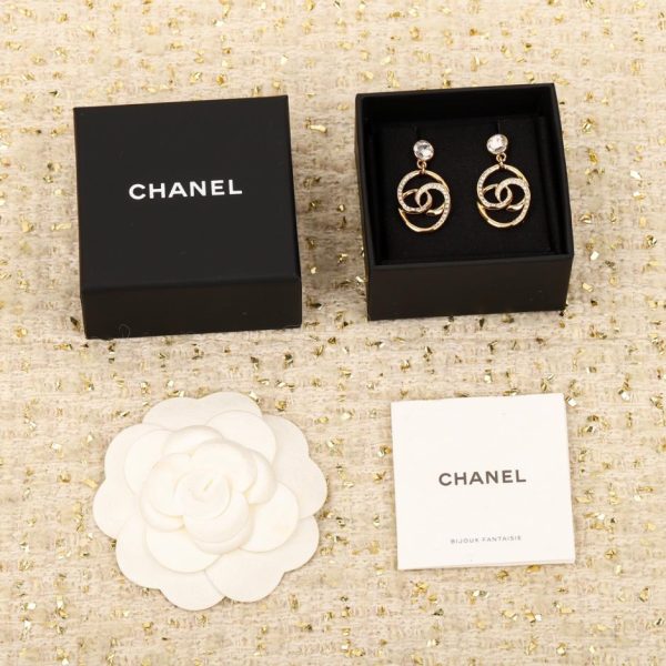réplica,joyas,joyería,1:1,replica,fake,lujo,barato Pendientes de medio diamante con doble C retorcida ovalada de Chanel