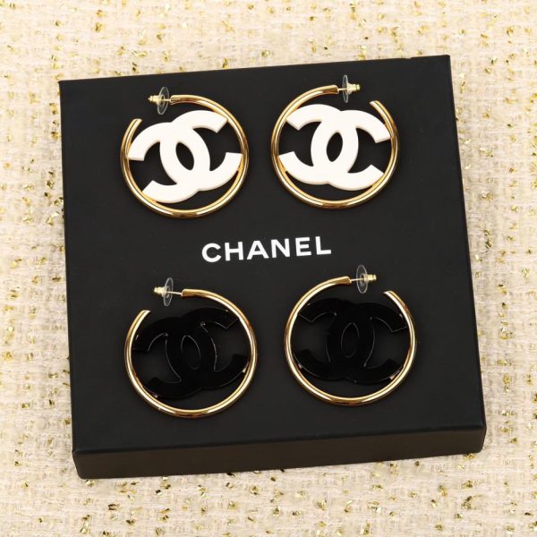 réplica,joyas,joyería,1:1,replica,fake,lujo,barato Pendientes de aro Chanel con doble C de resina